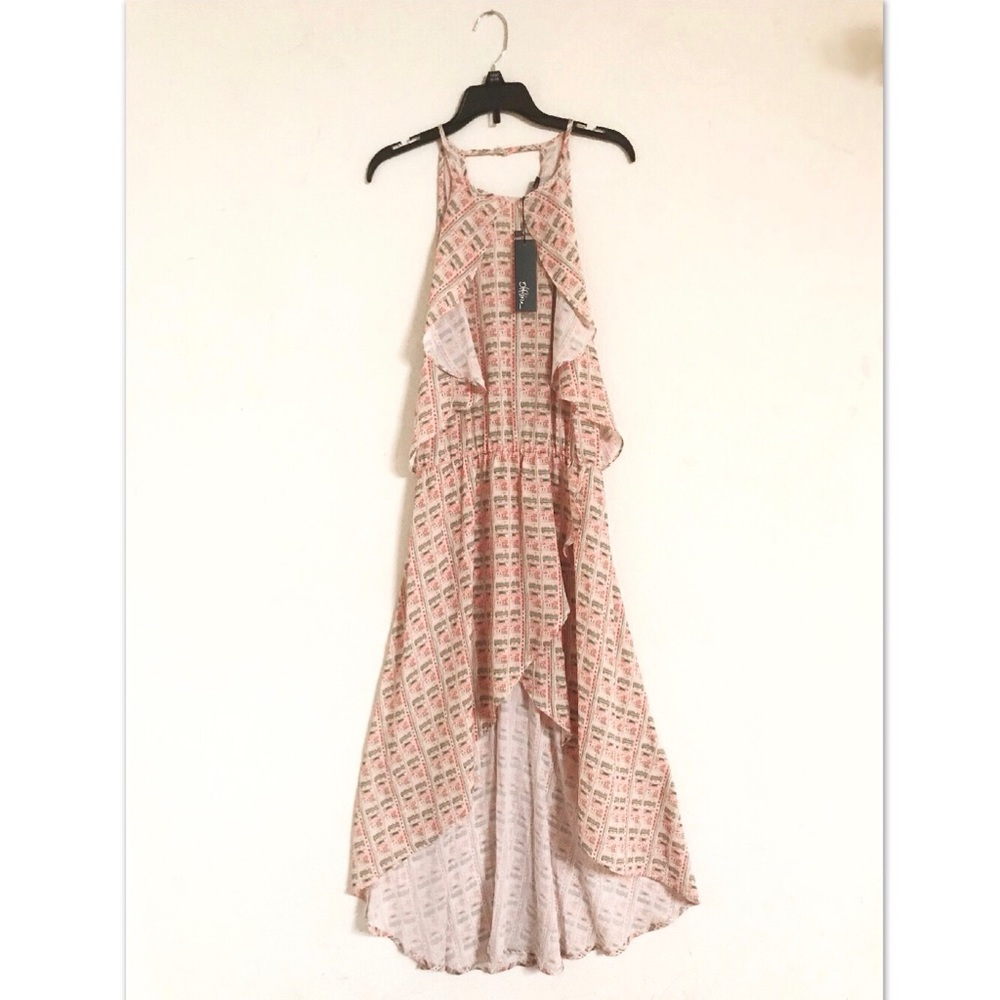 Halter Neckline Ruffle Asymmetrical Boho Dress